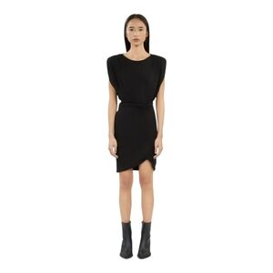The Kooples Little Black Dres Size US Small Ruched Woven Padded Shoulders  NWT
